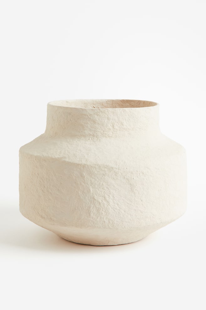 Wide papier-maché vase - Light beige - 1