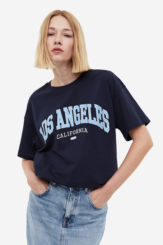 T-shirt med tryk - Marineblå/Los Angeles/Creme/Monaco - 1