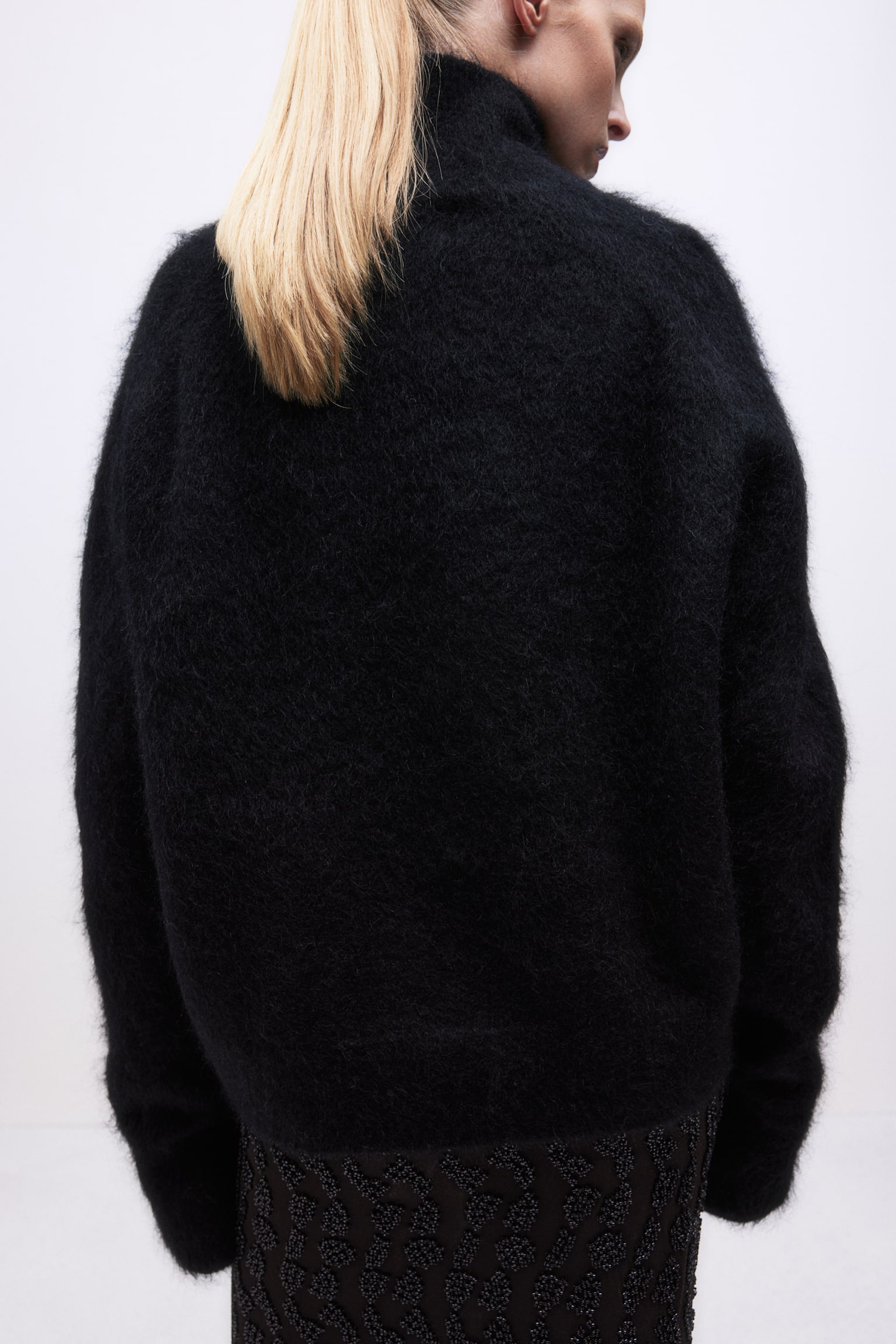 Mohair-blend turtleneck jumper - Black/Cream - 4