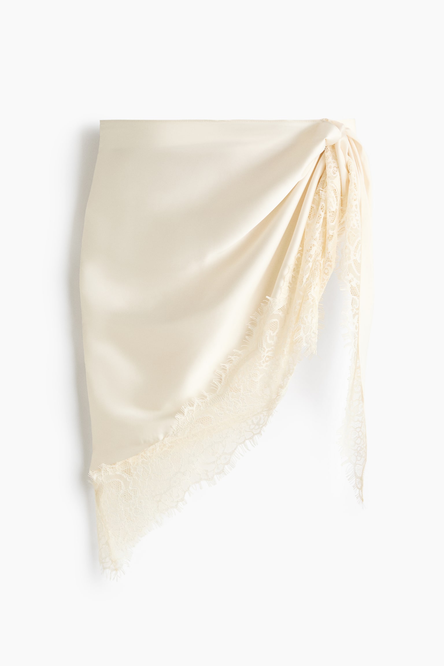 Lace-Trimmed Triangle Scarf - Cream/Black/Dark brown