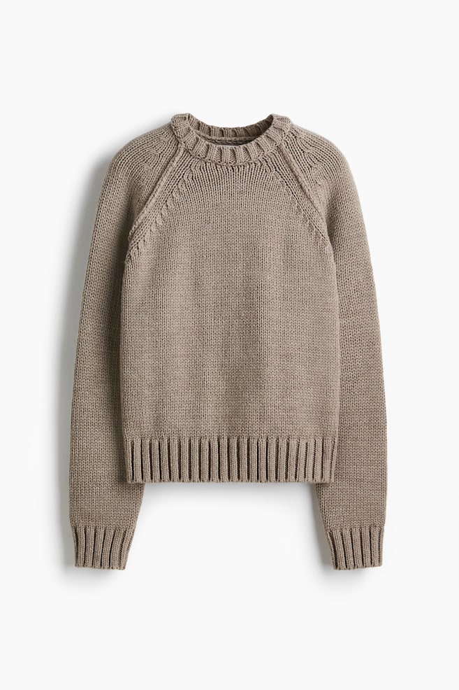 Raglan-sleeved jumper - Beige marl/Cream/Red - 1