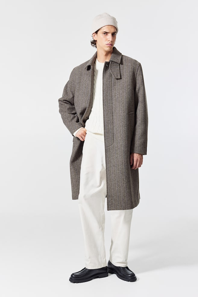 Loose Fit Wool-blend car coat - Dark brown - 1