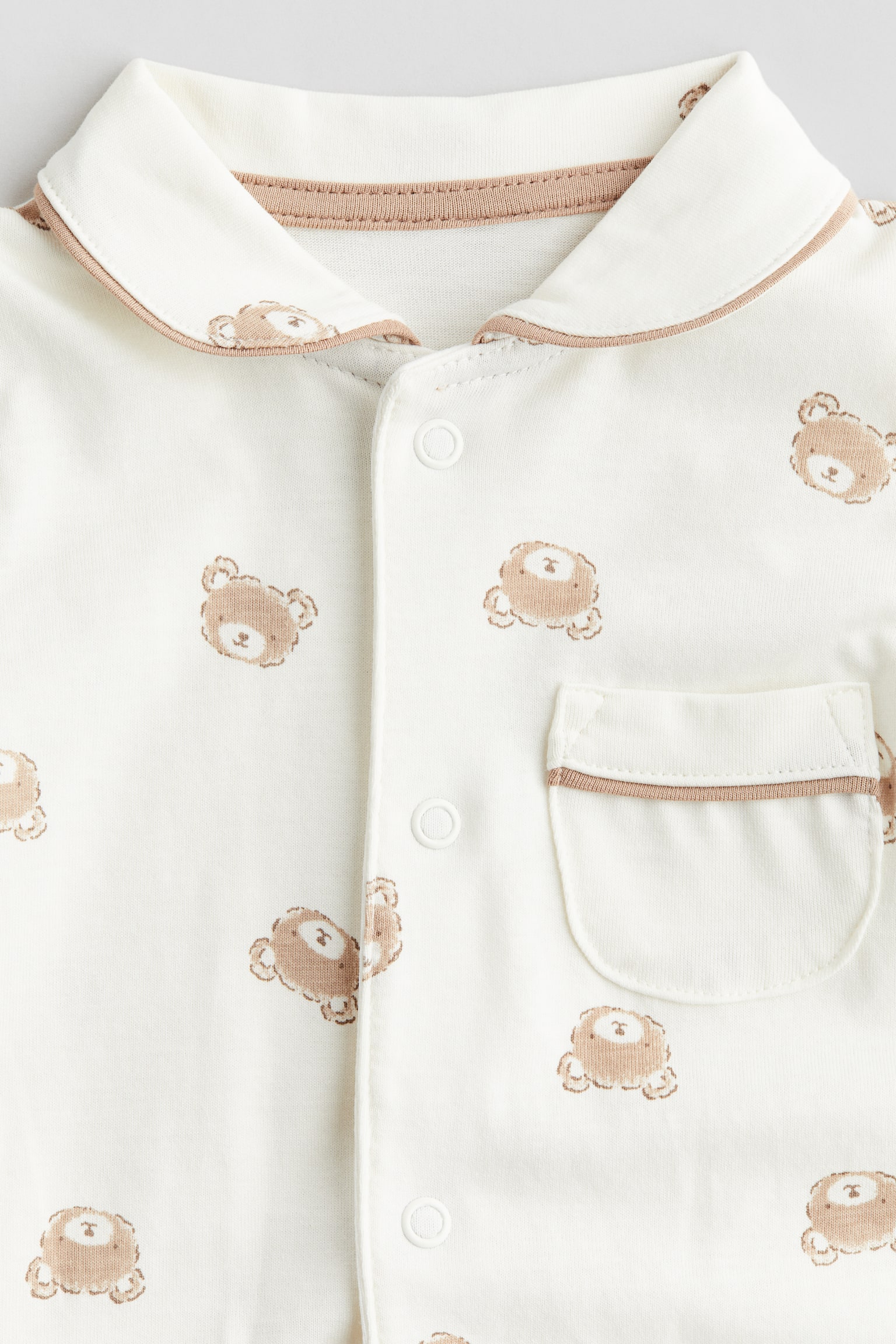 コットンジャージーカバーオールパジャマ - クリーム／テディベア - 2