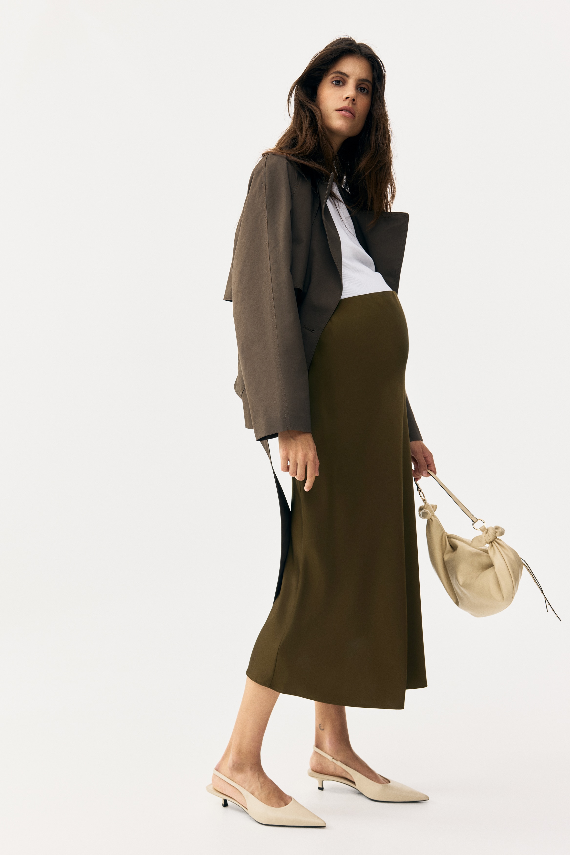 MAMA Slip skirt en satin - Vert kaki foncé/Noir/Rouge/Marron foncé