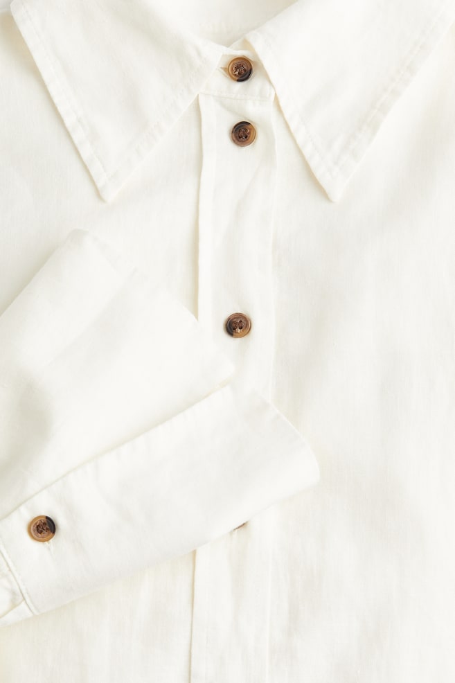 Oversized skjorte i hørblanding - Hvid/Hvid/Blåstribet - 3