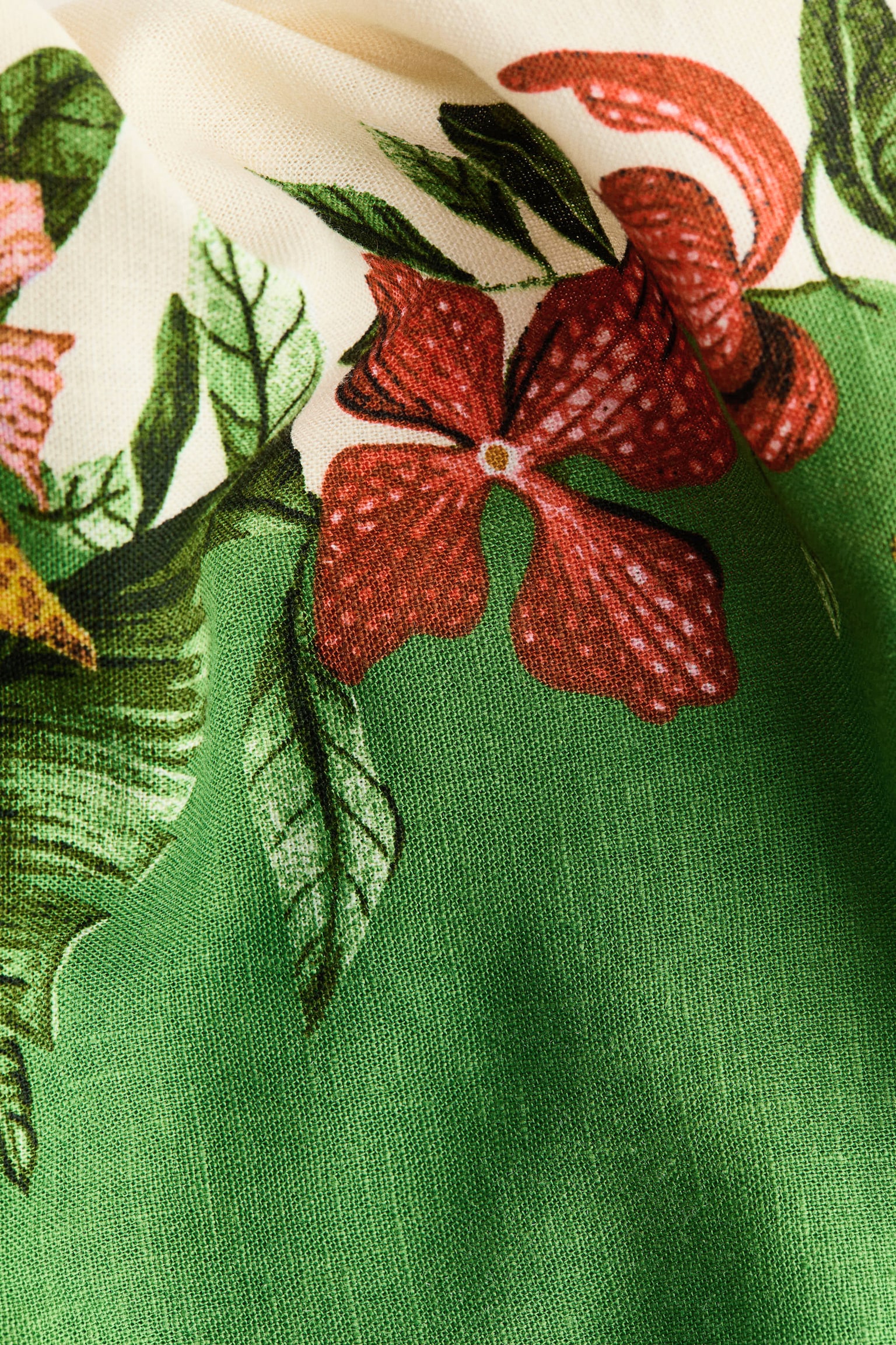 Linen-blend halterneck dress - Green/Flowers - 4