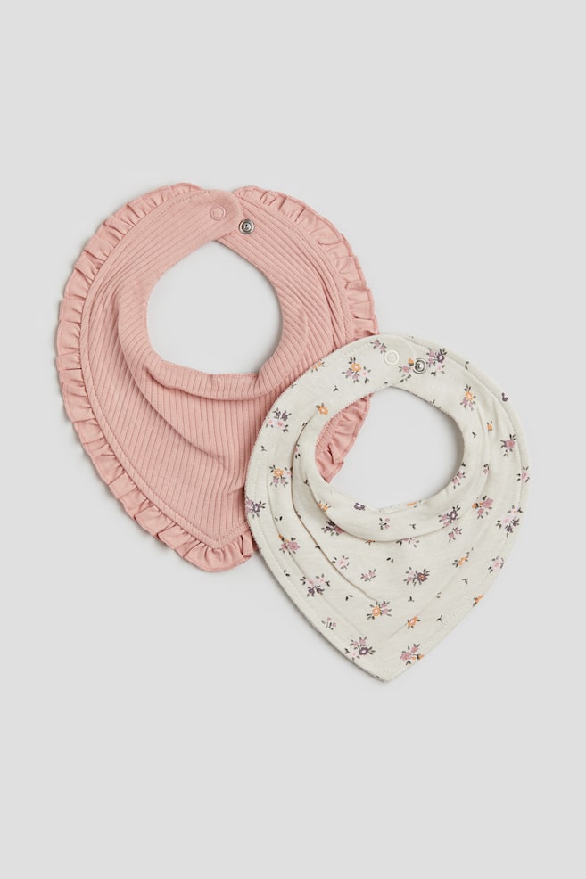 2-pak trekantstørklæde foret med frotté - Støvet lys rosa/Blomstret - 1