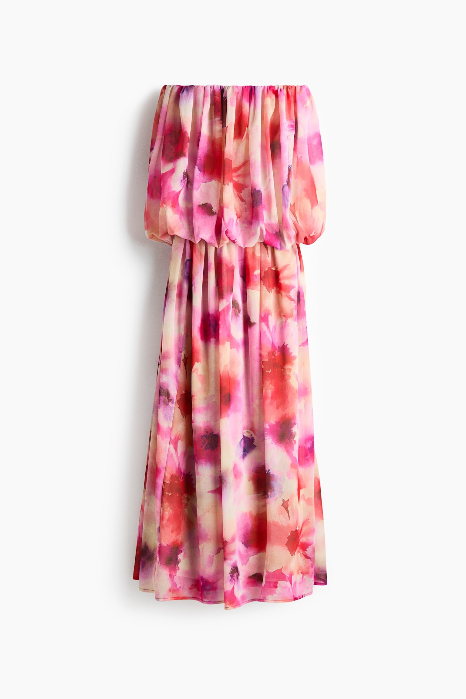 Chiffon Bandeau Dress - Red/floral - 1
