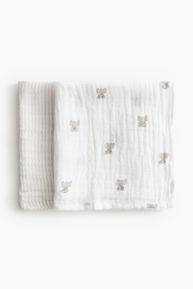 2-pack muslin cloths - White/Elephants/Light blue/Planes/White/Cherries/Light mole/Floral/Cream/Floral - 1