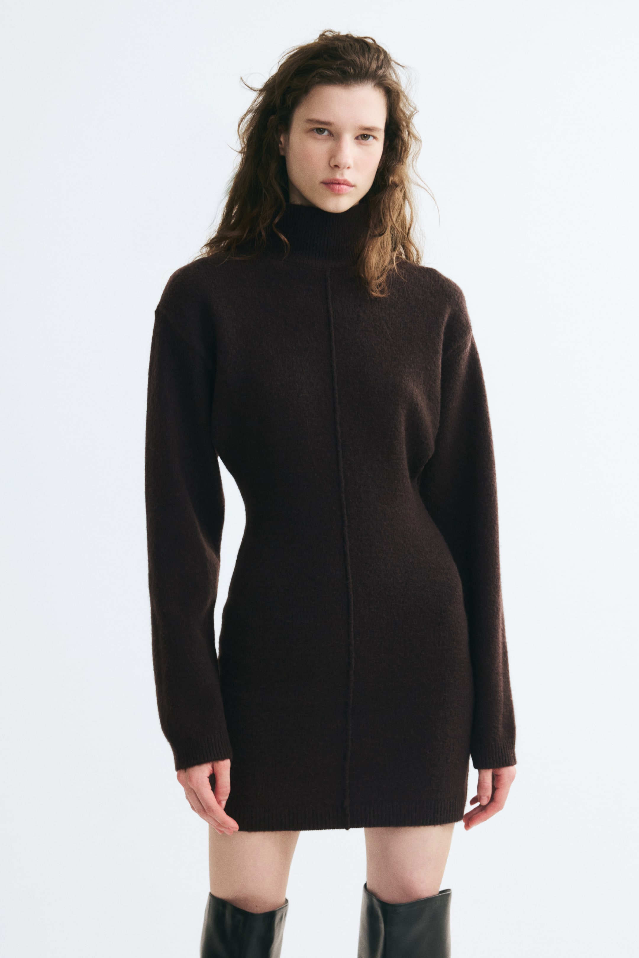View larger image: Knitted turtleneck dress - Dark brown - Ladies | H&M 1