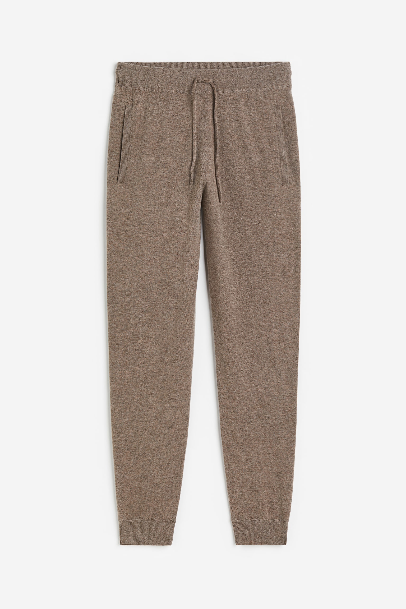 Regular Fit Wool-blend fine-knit joggers - Dark beige - 1