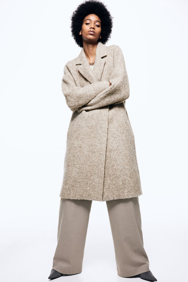 Double-breasted wool-blend coat - Beige/Herringbone-patterned/Light beige/Black/Checked/Black/dc - 1