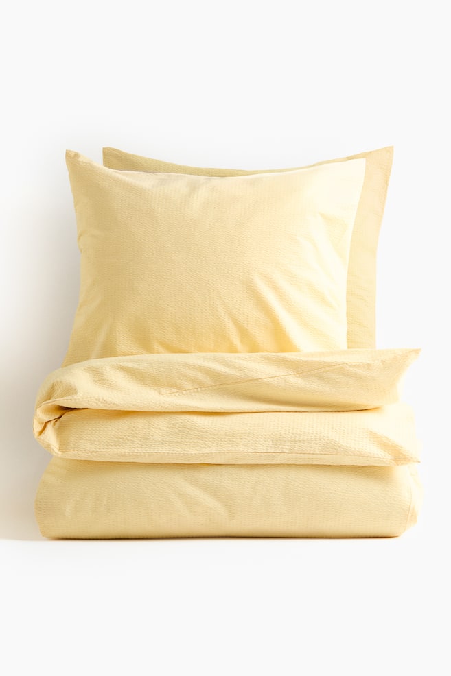 Seersucker double/king size duvet cover set - Light yellow/Light beige/Light beige/White/Light blue/Light dusty green/Light dusty blue/Dark beige - 1
