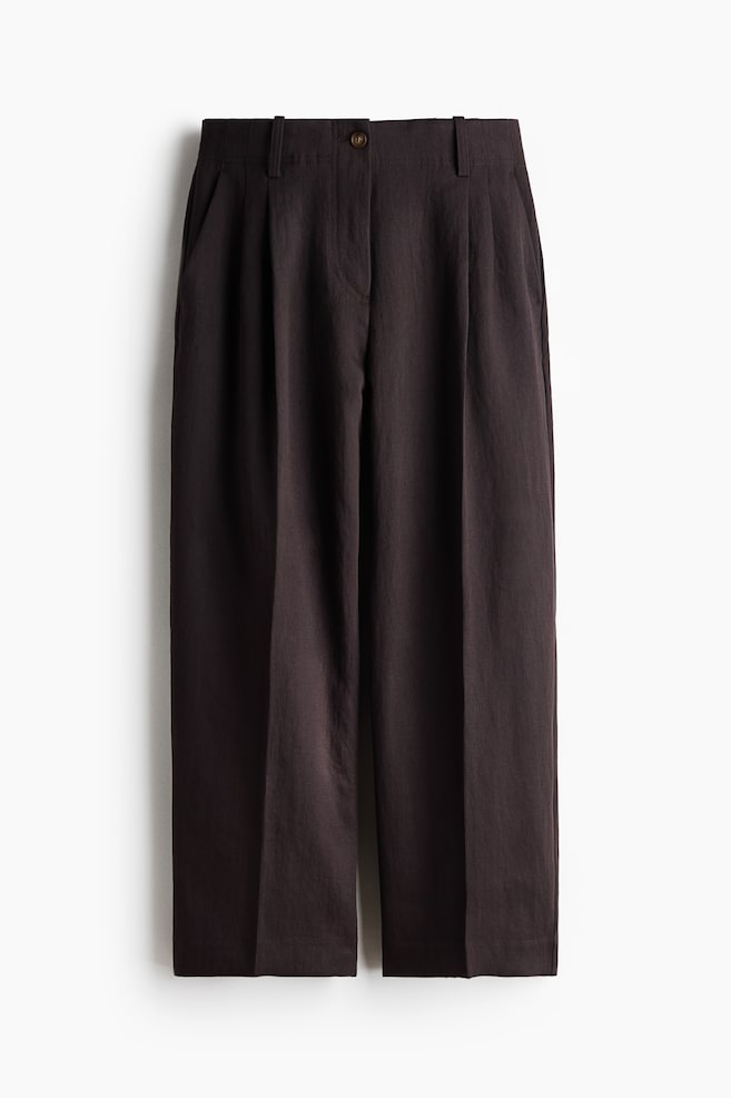 Ankle-Length Twill Pants - Dark brown/Beige/snakeskin pattern/Cream/Beige - 1