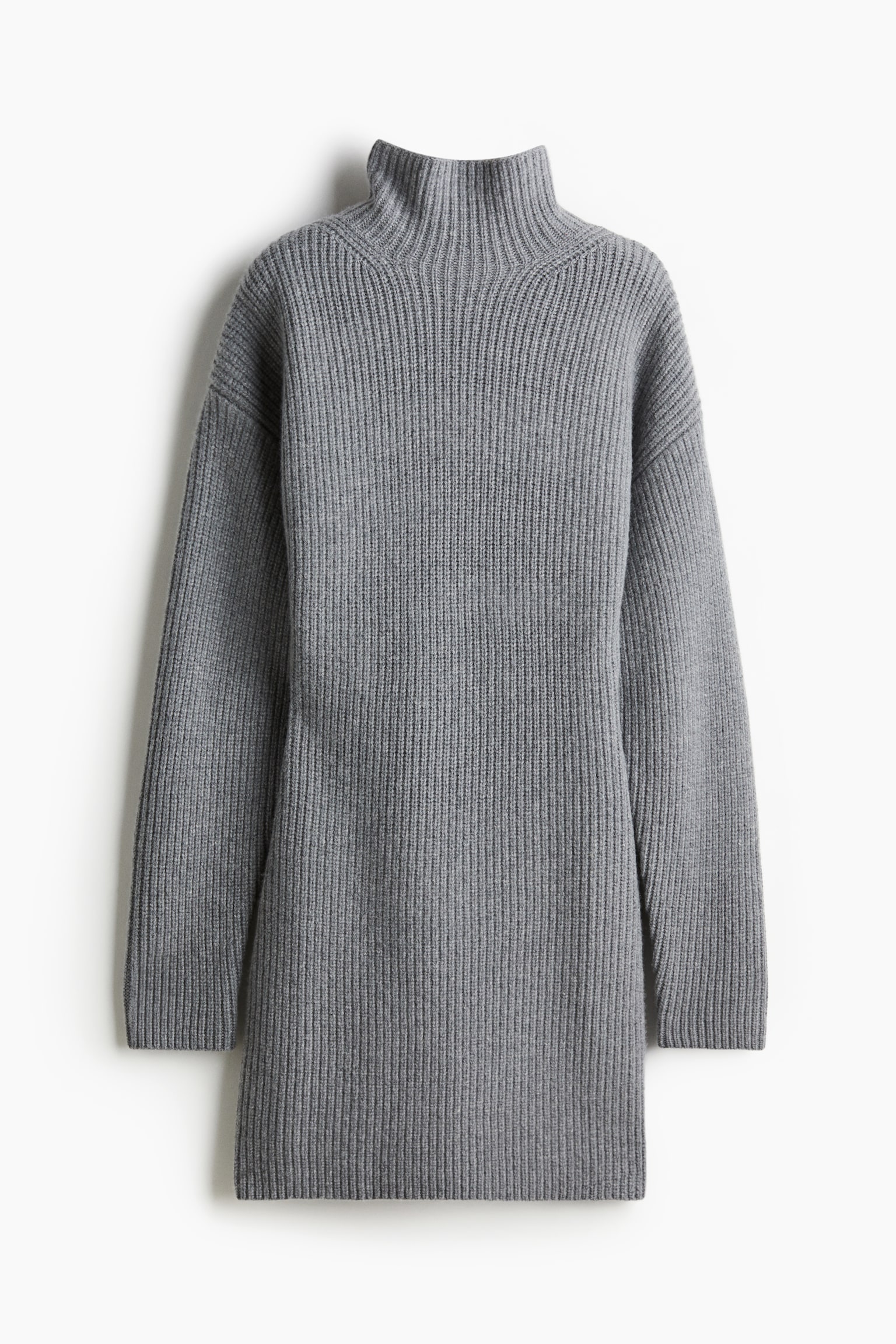 Cashmere-blend turtleneck dress - Grey marl/Cream - 2