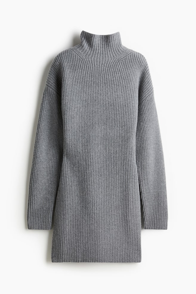 Cashmere-blend turtleneck dress - Grey marl/Cream - 1