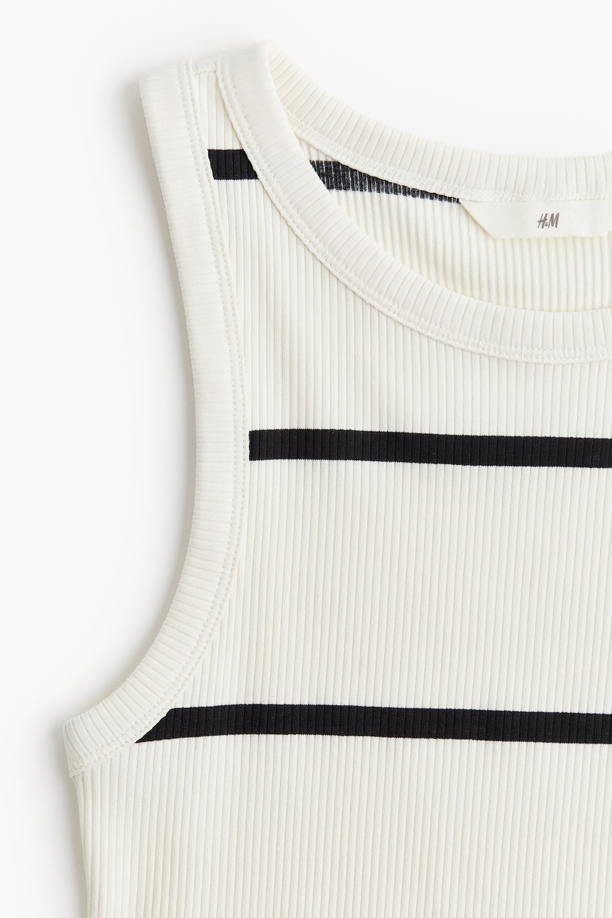 Ribbed vest top Round neck Sleeveless White/Striped Ladies H&M GB