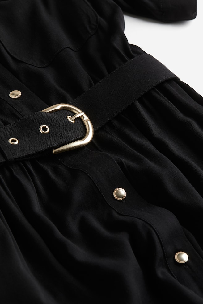 Belted shirt dress - Black/Light beige - 4