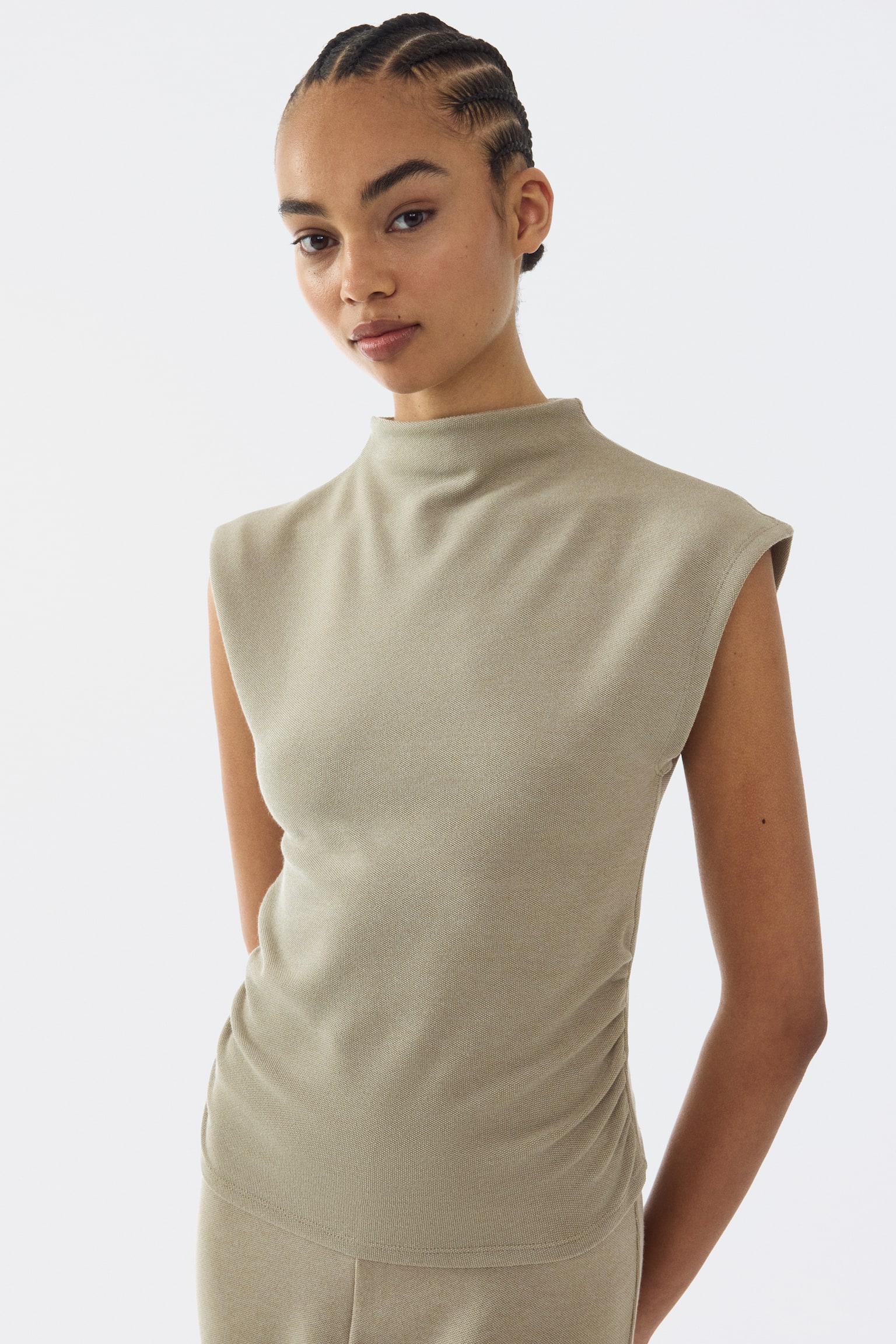 Женский топ H&M Mock Turtleneck Jersey Top, цвет: Бежевый — фото 4