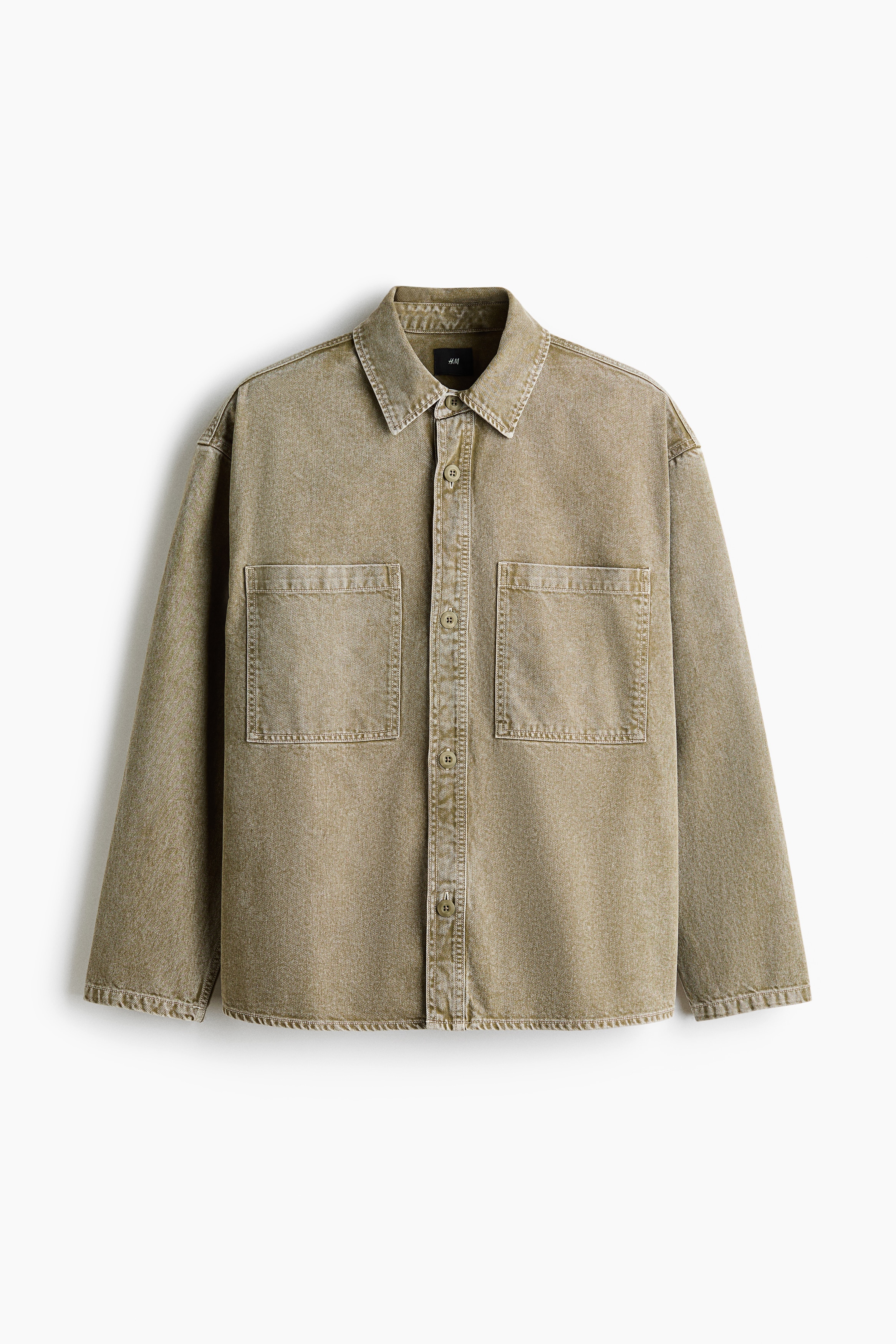 Washed-look twill overshirt - Khaki green