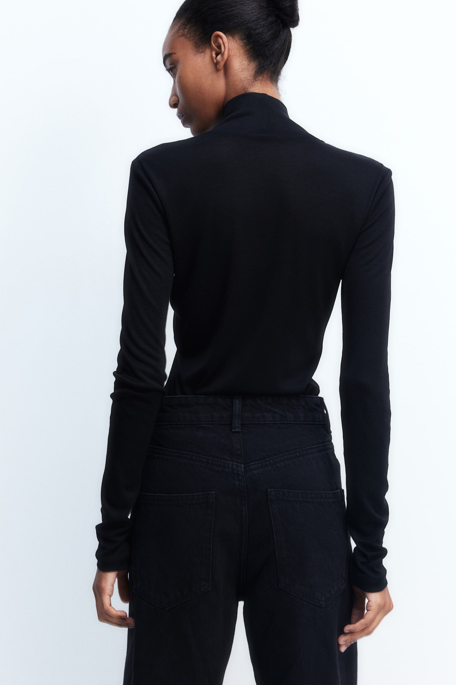 Modal-blend polo-neck top - Black/Dark grey marl/Light blue/Black/Striped/Greige marl - 7