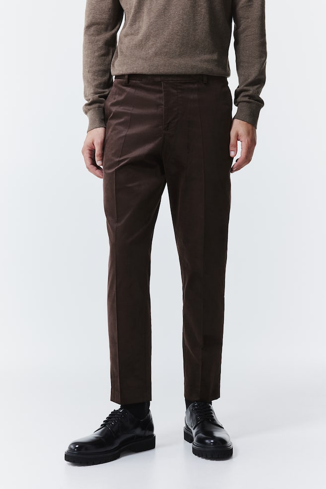 Pantalon de costume Slim Fit en velours - Marron foncé/Bleu marine - 6