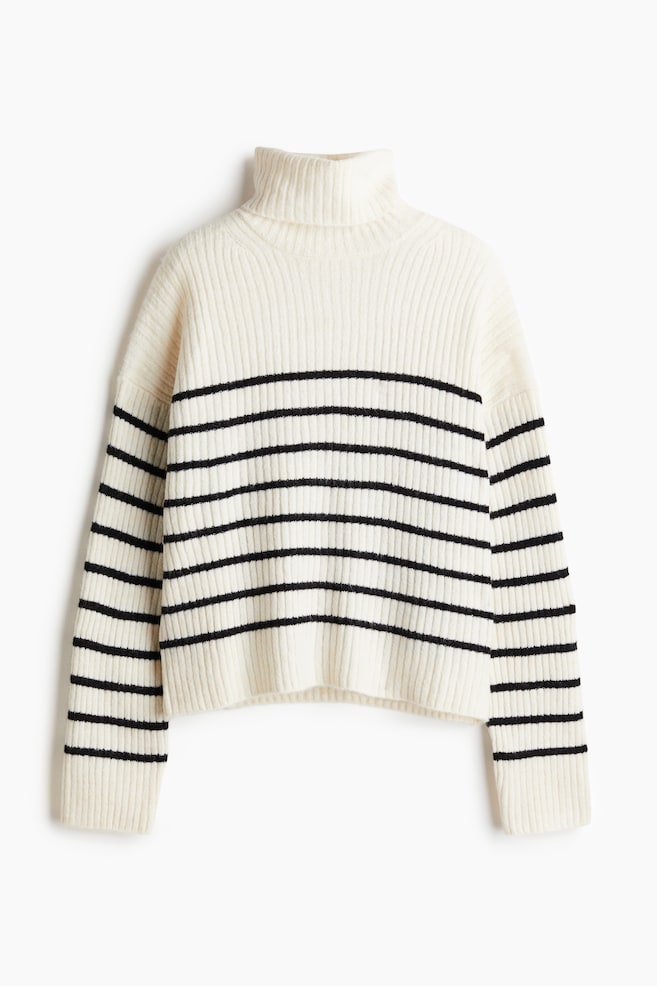 Oversized polo-neck jumper - Natural white/Striped/Light beige marl/Striped/Dark grey marl/Cream/Light beige marl - 1