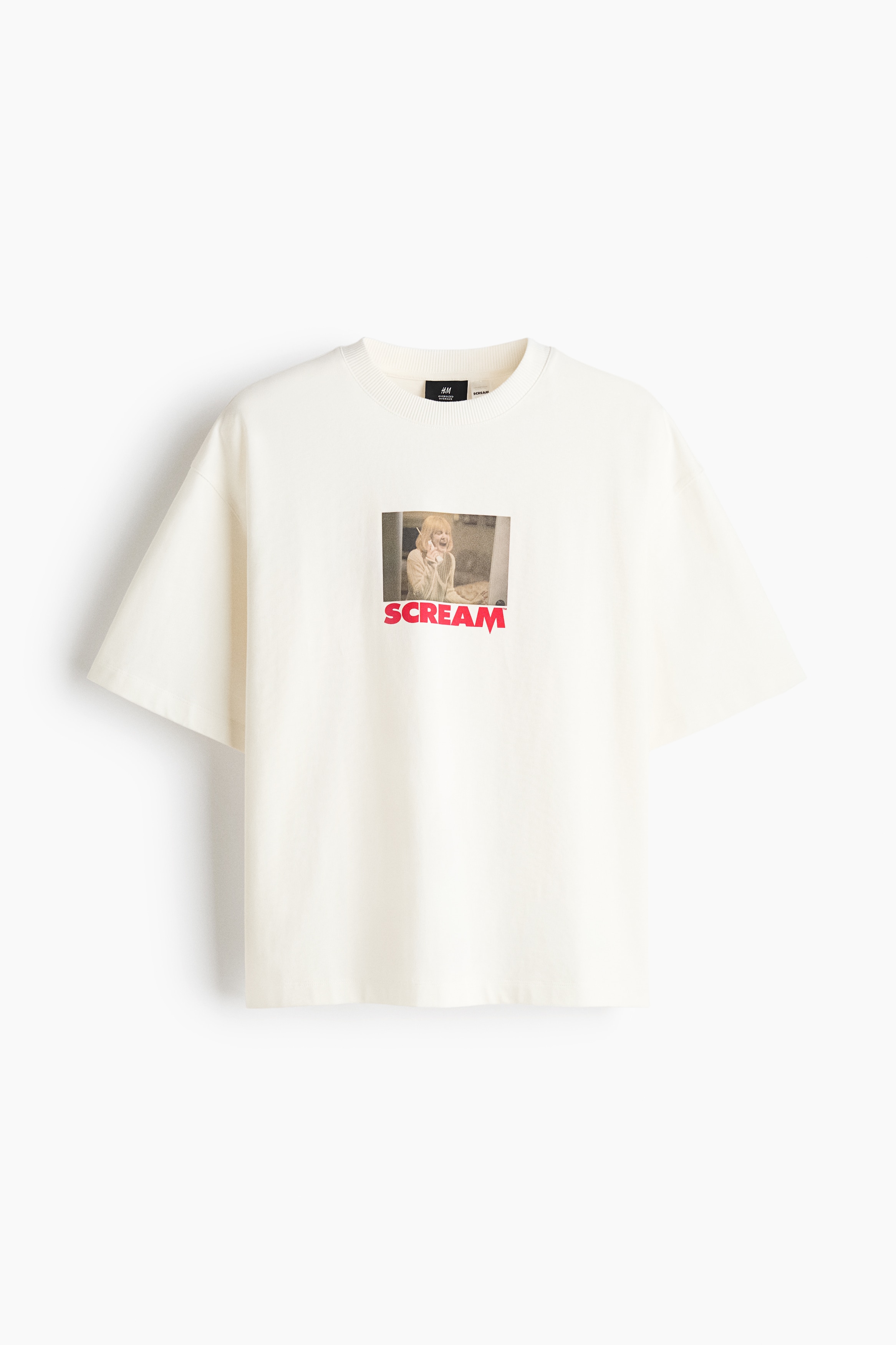 オーバーサイズフィット ボクシープリントコットンTシャツ - ホワイト／Scream