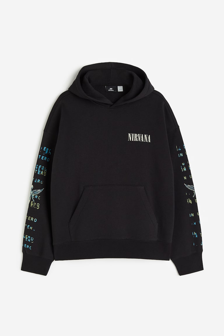 Oversized Fit Printed Hoodie Black/Nirvana Men H&M US