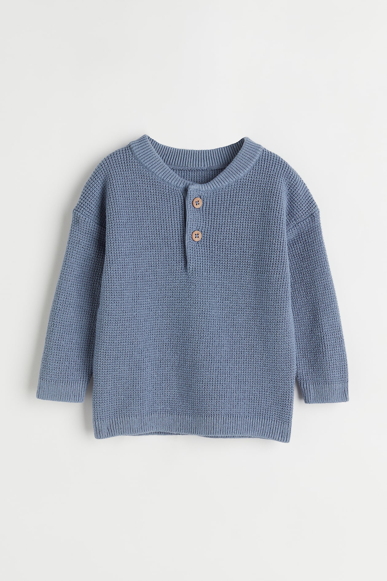 Waffle-knit Henley Shirt - Round Neck - Long sleeve - Blue - Kids | H&M US