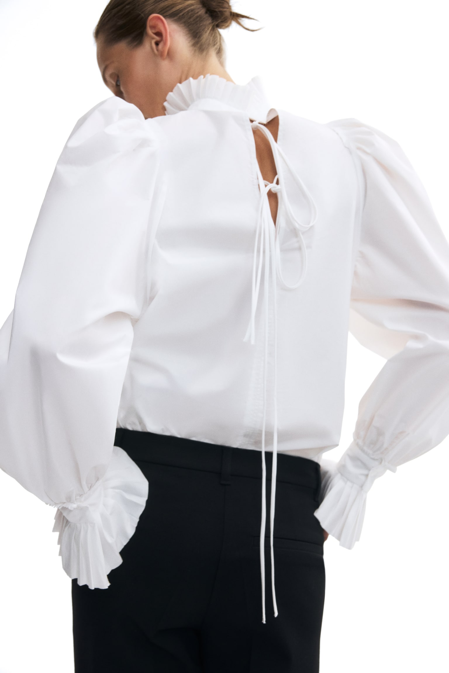 Женская блузка H&M Balloon-Sleeved Cotton Blouse, цвет: Белый — фото 5