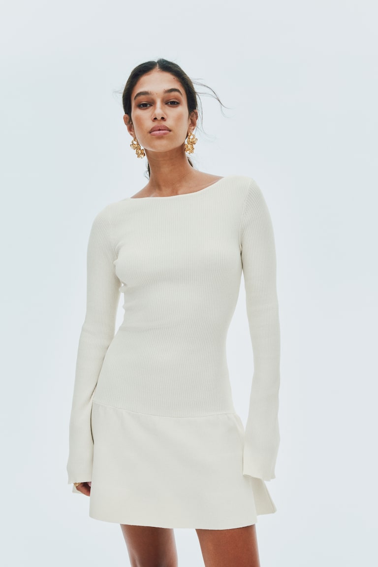 ribbed flared dress Ribbed Flare Cuff Midi Sweater Dress L main image 1