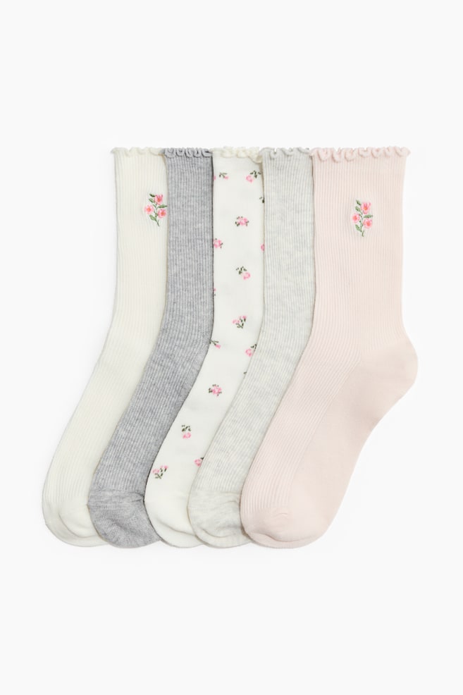 Calze in maglia a coste 5 paia - Bianco/fiori/Bordeaux/marrone scuro/crema/Bianco/Rosa chiaro/rosa cipria/bianco/Rosa chiaro/bordeaux fiori - 1