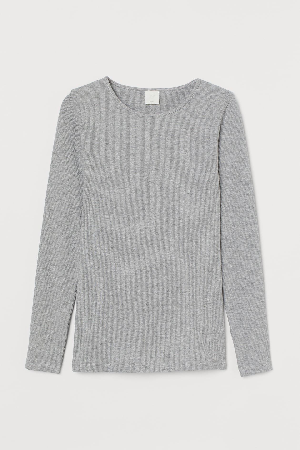 Ribbed Jersey Top - Round Neck - Long sleeve - Light gray - Ladies | H&M US