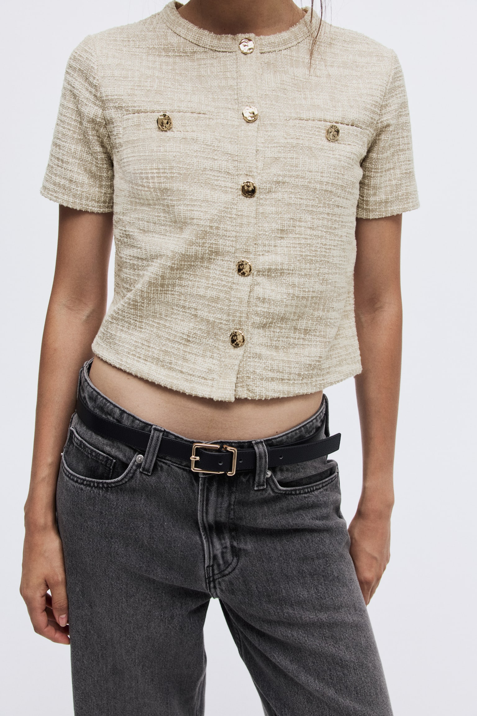 Áo cardigan bằng jersey vân nổi - Màu be nhạt đốm - 4