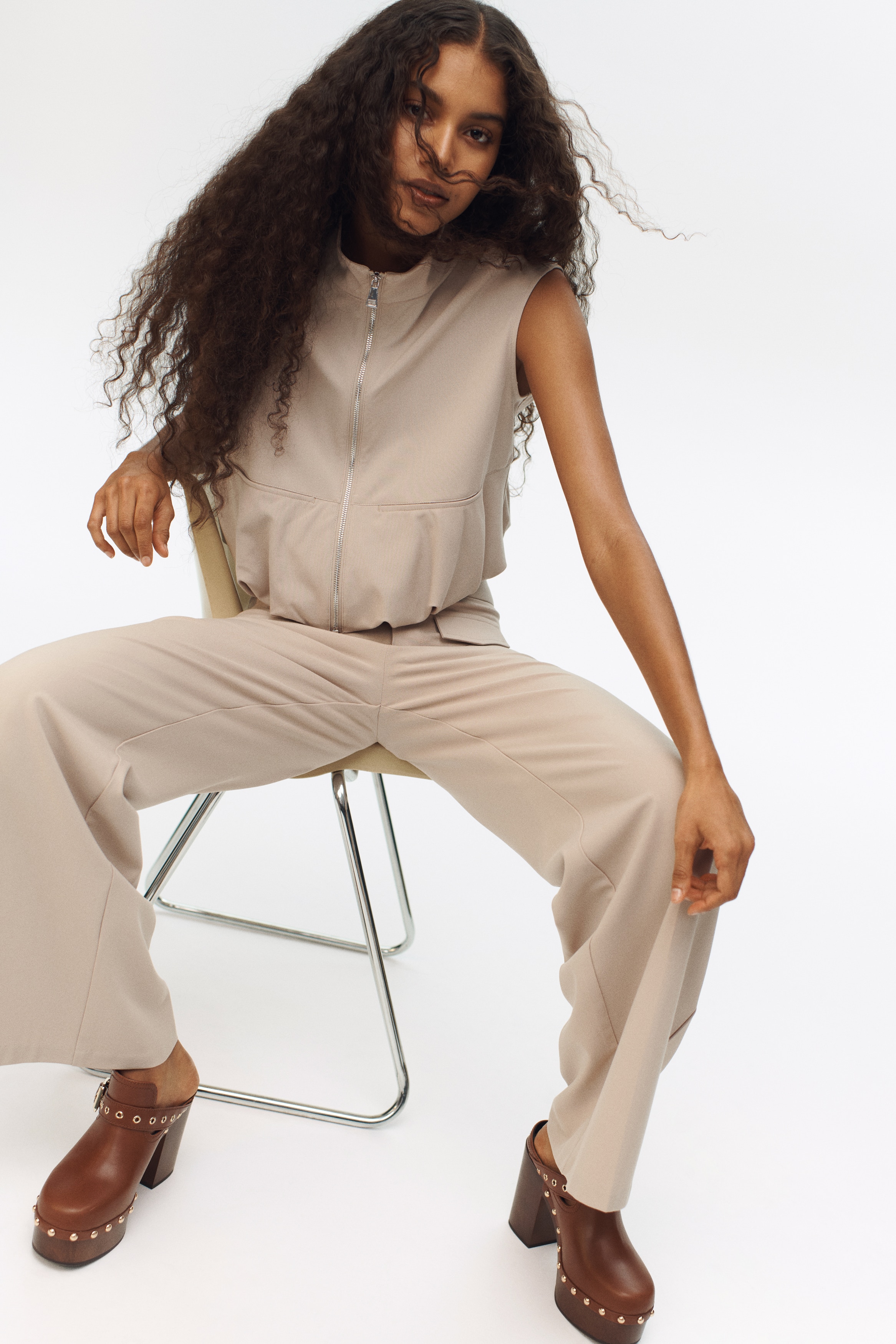 Pantalon chic - Beige clair/Noir