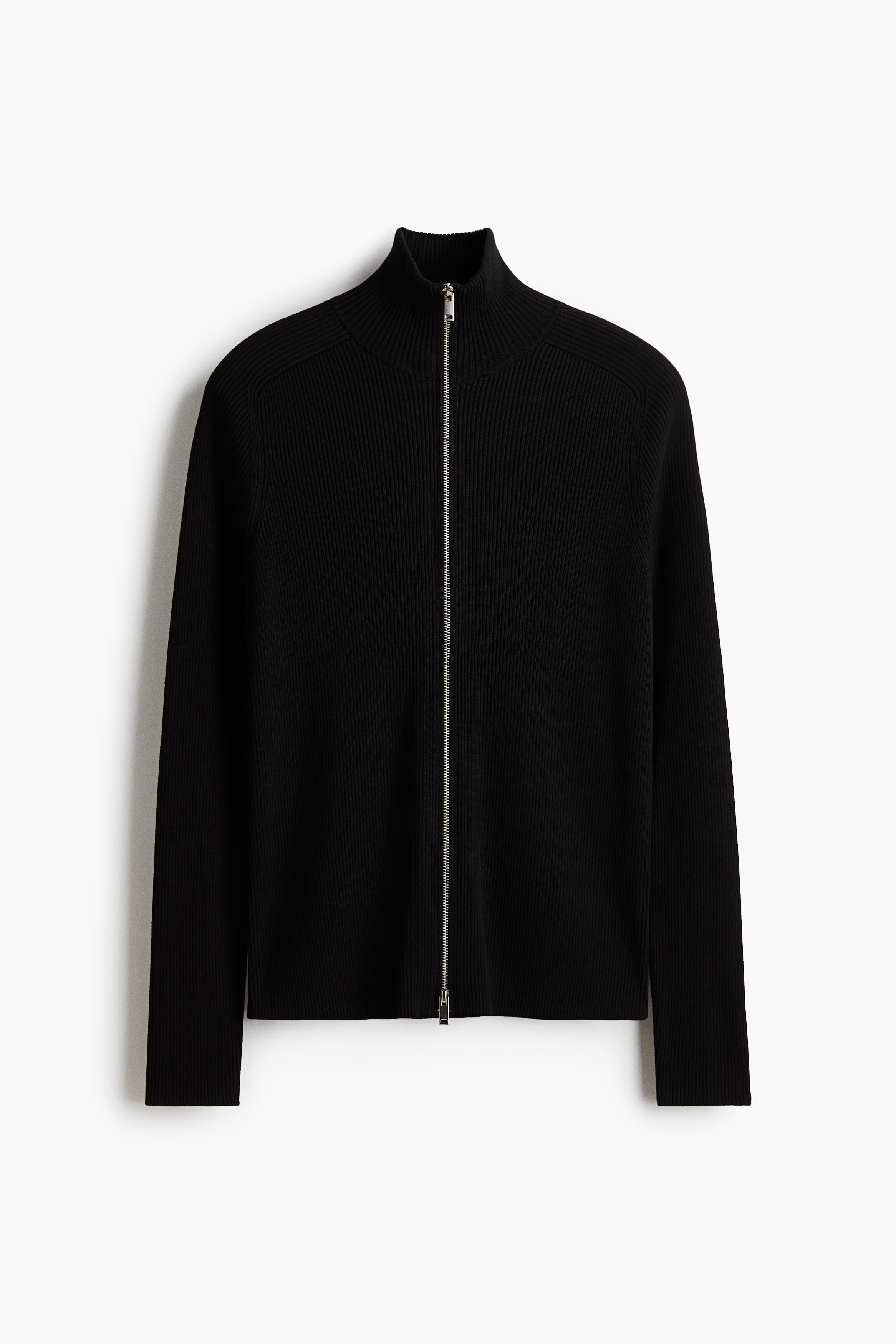 Slim Fit Zip Up Cardigan - Black/Dark beige