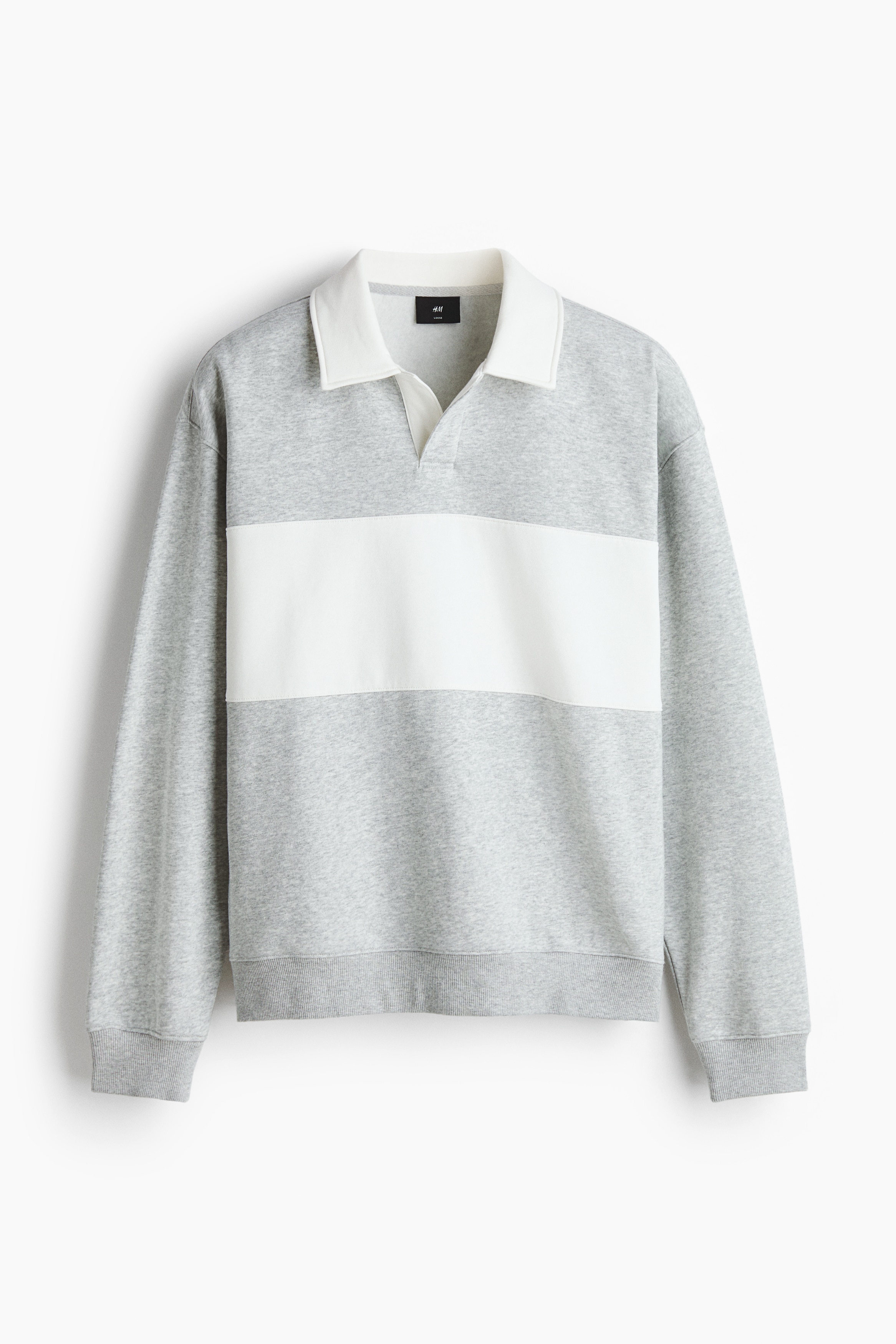 Sudadera Rugby Loose Fit - Light grey marl/Colour block/Negro/Bloques de color