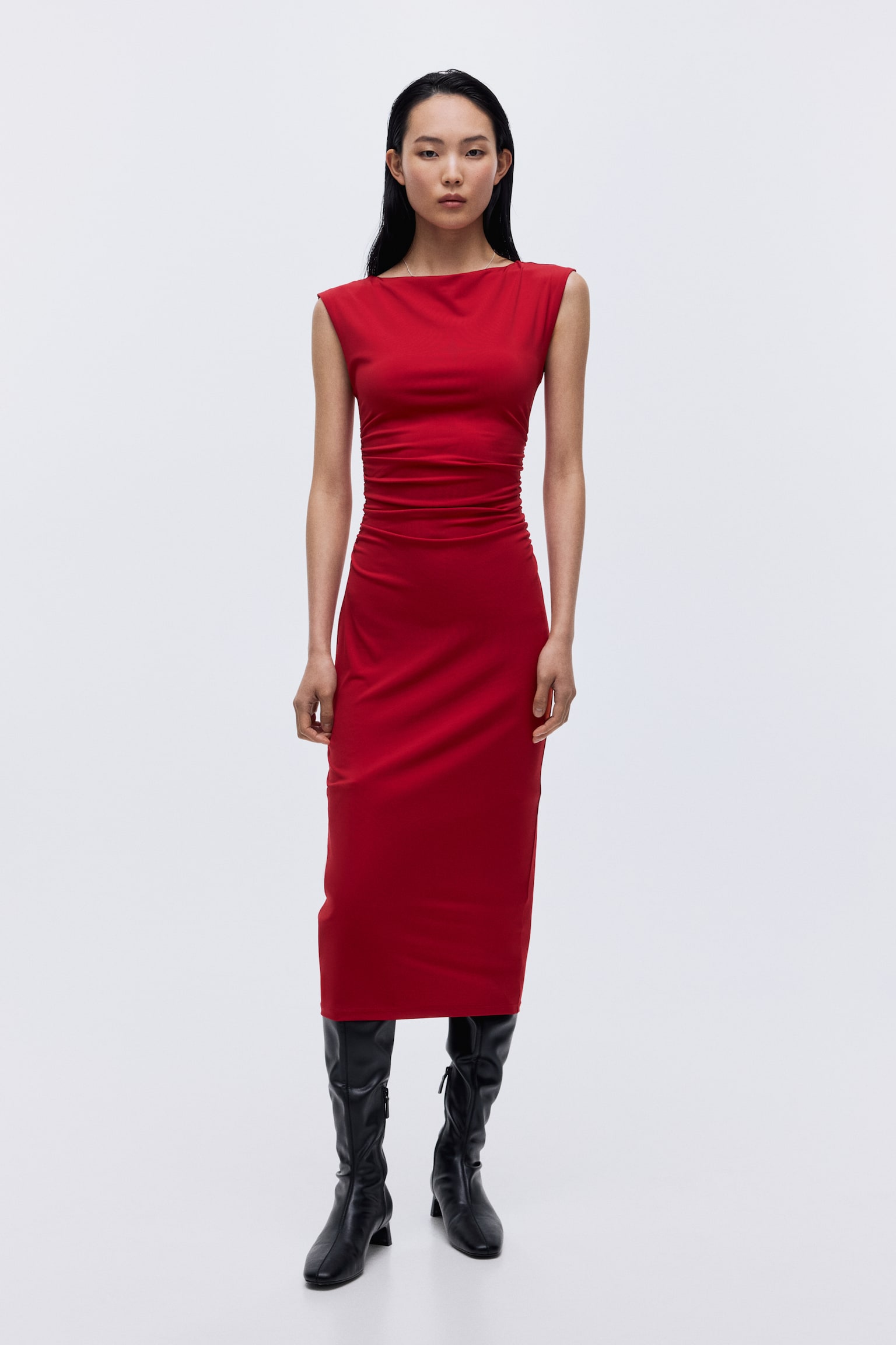 Cap-sleeved dress - Red/Dark brown/Black/Dark green - 1