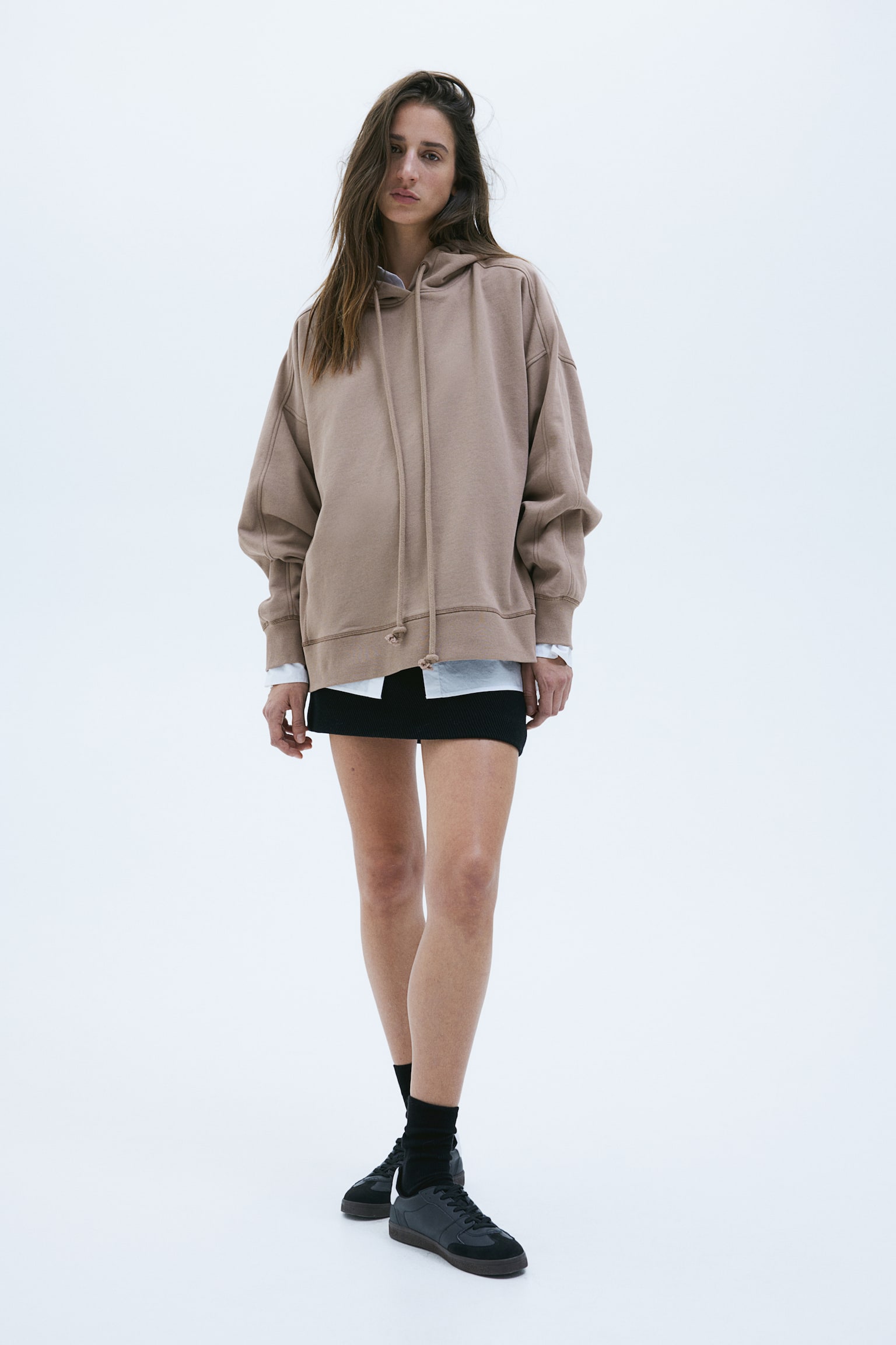 Oversized cotton hoodie - Beige/Black - 5