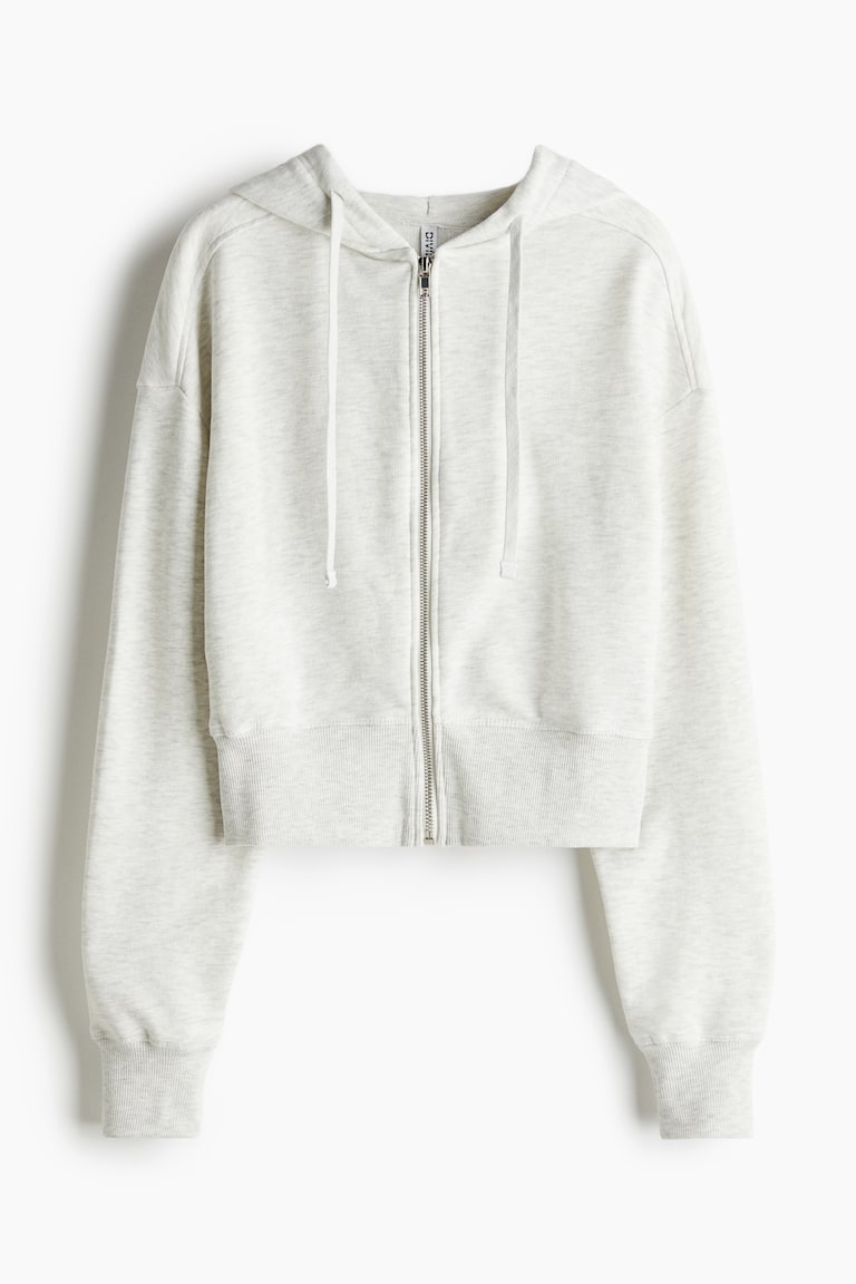 Short zip-through hoodie Light grey marl Ladies H&M IN