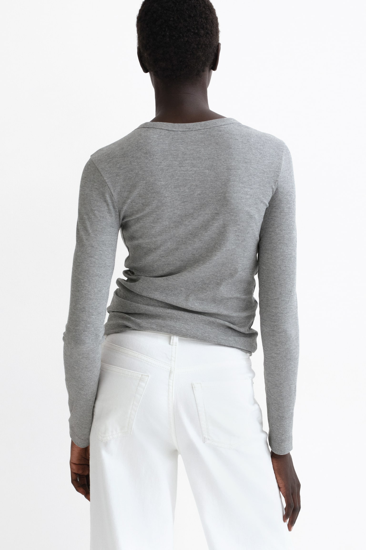 Áo cotton pha gân nổi - Màu xám đốm/Màu nâu đậm/Màu hồng tím đất/Màu trắng - 3