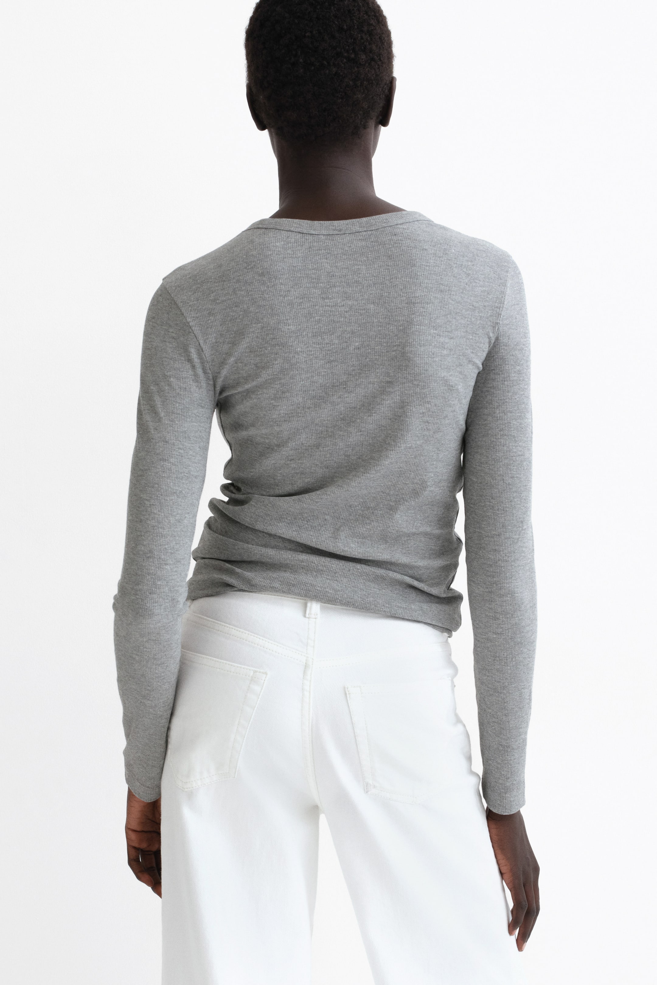 Ver imagem maior: Camisola canelada em mistura de algodão - Cinzento mesclado - SENHORA | H&M PT 3