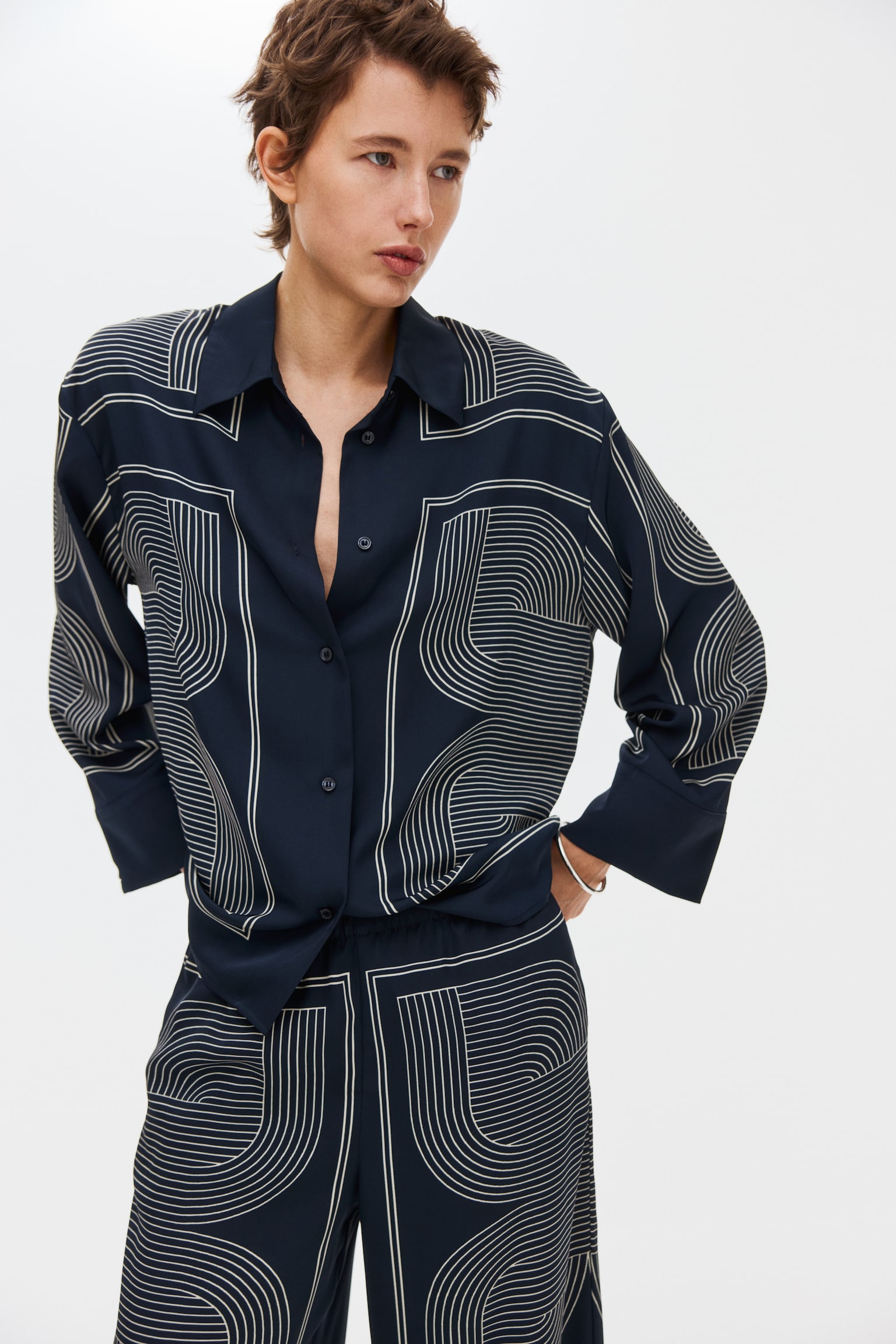 Oversized twill shirt - Navy blue/Patterned/Burgundy/Patterned - 1