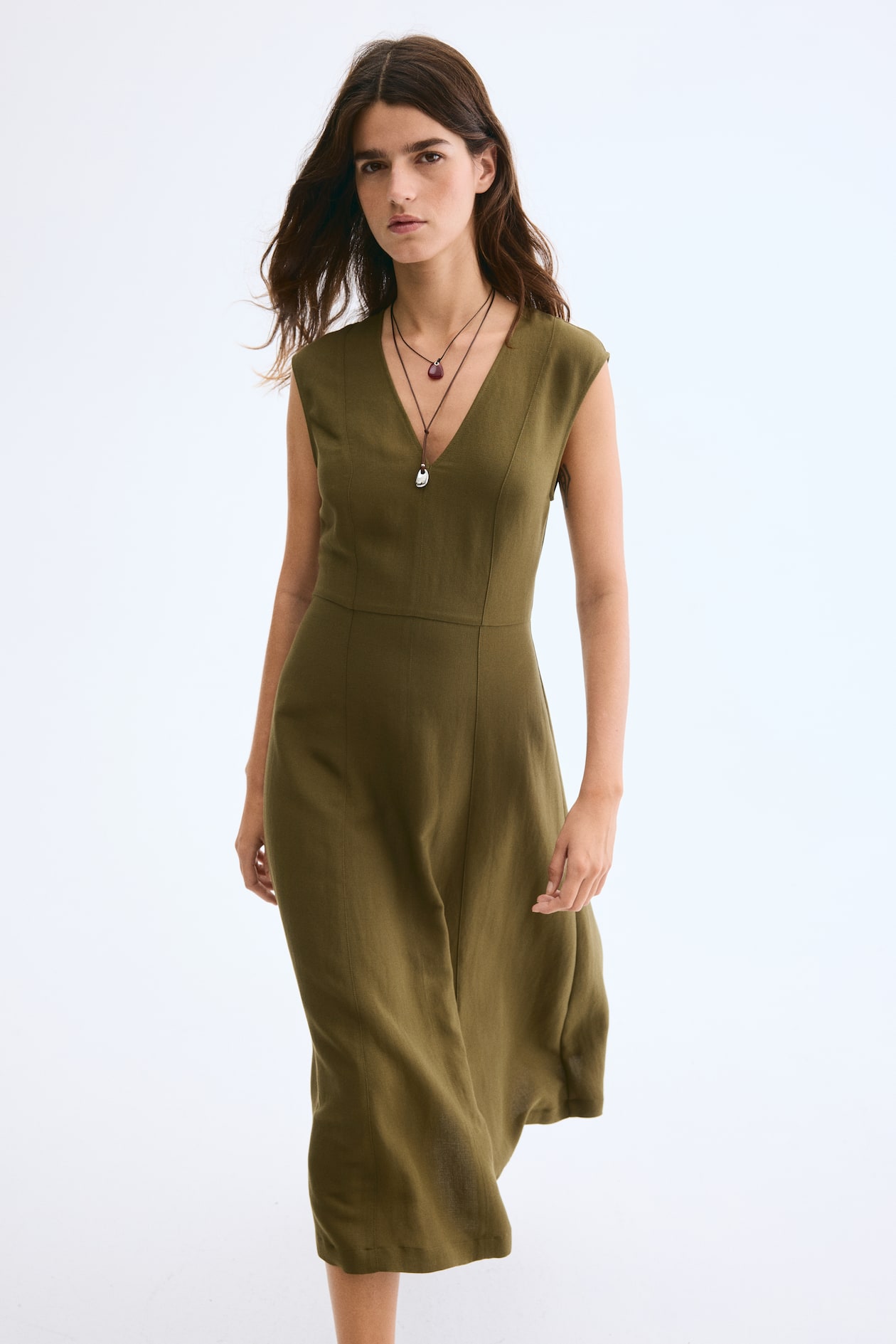 Sleeveless Midi Dress - Khaki green - Ladies | H&M US