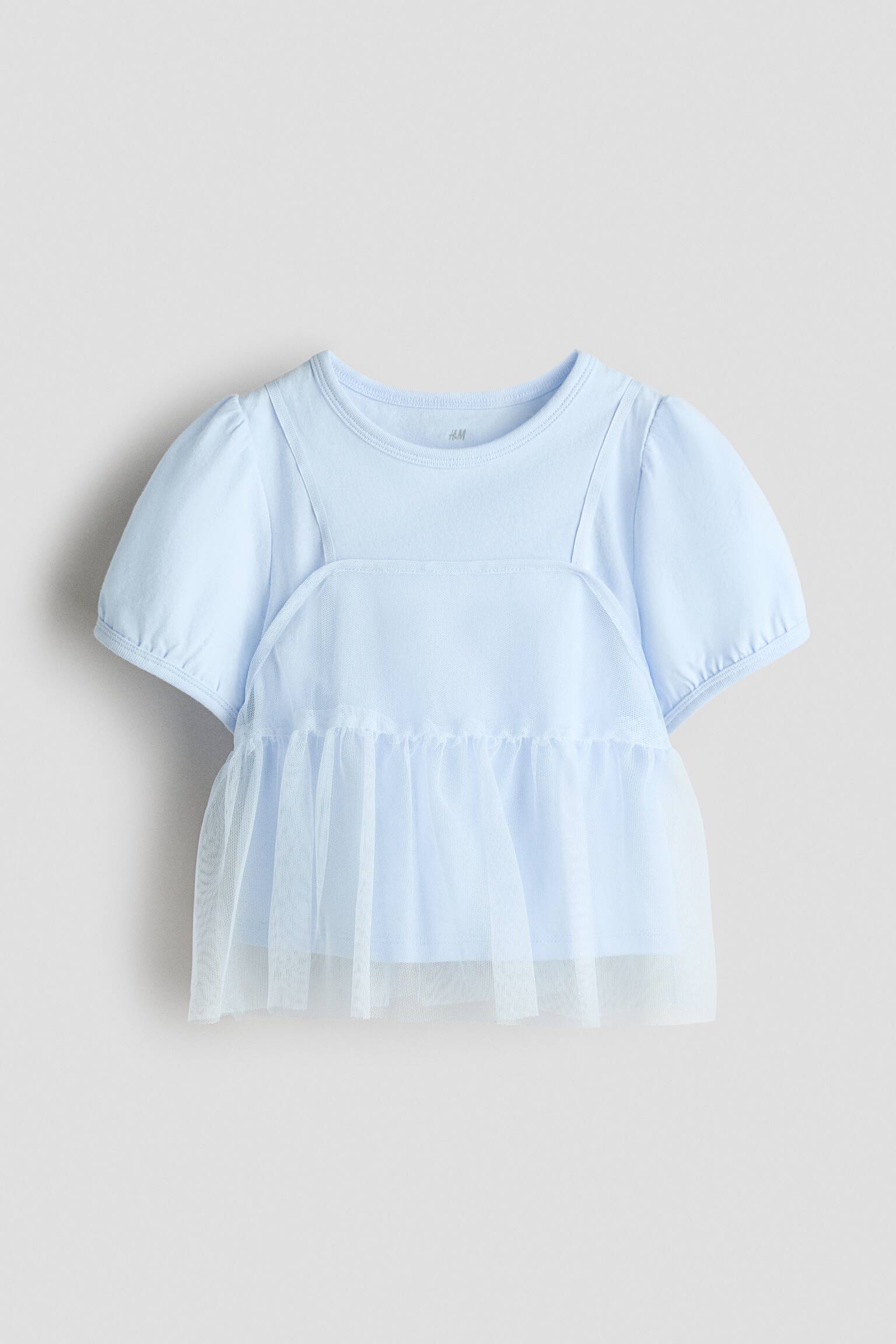 Puff-Sleeved Layered Top - Light blue - 1