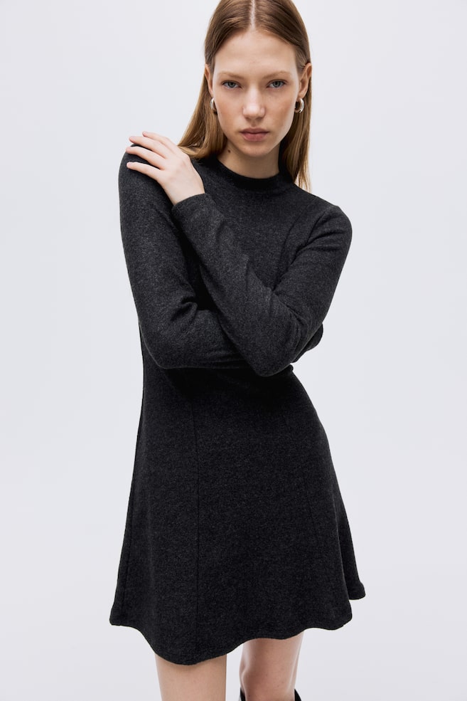 Knit Mini Dress - Dark gray melange/Taupe melange/Dark brown melange - 2