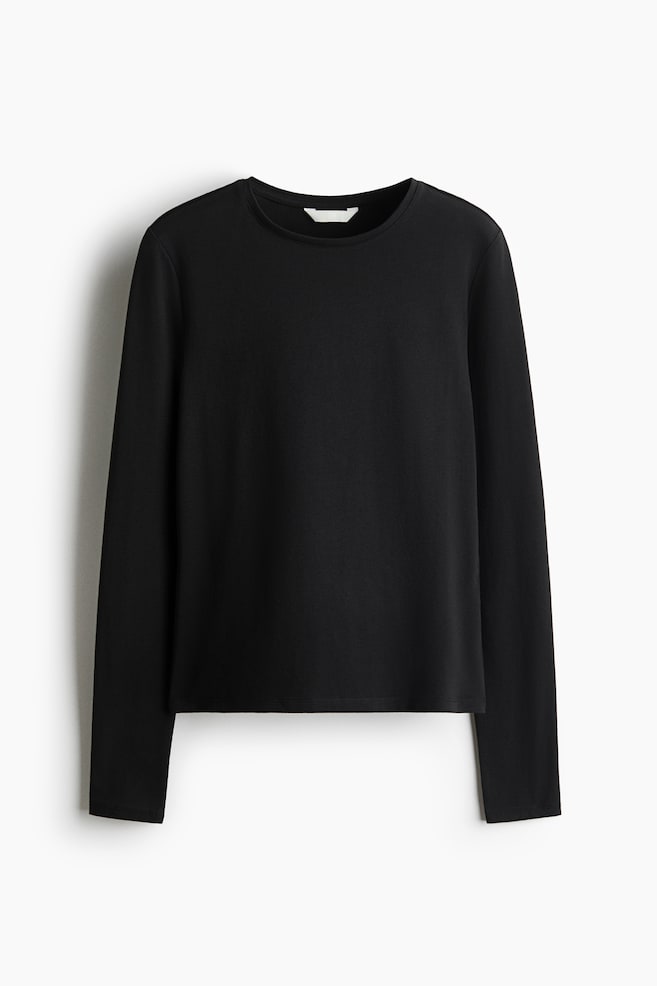 Figurnahes Baumwollshirt - Schwarz/Weiß/Dunkelbraun/Weinrot/Graumeliert - 1