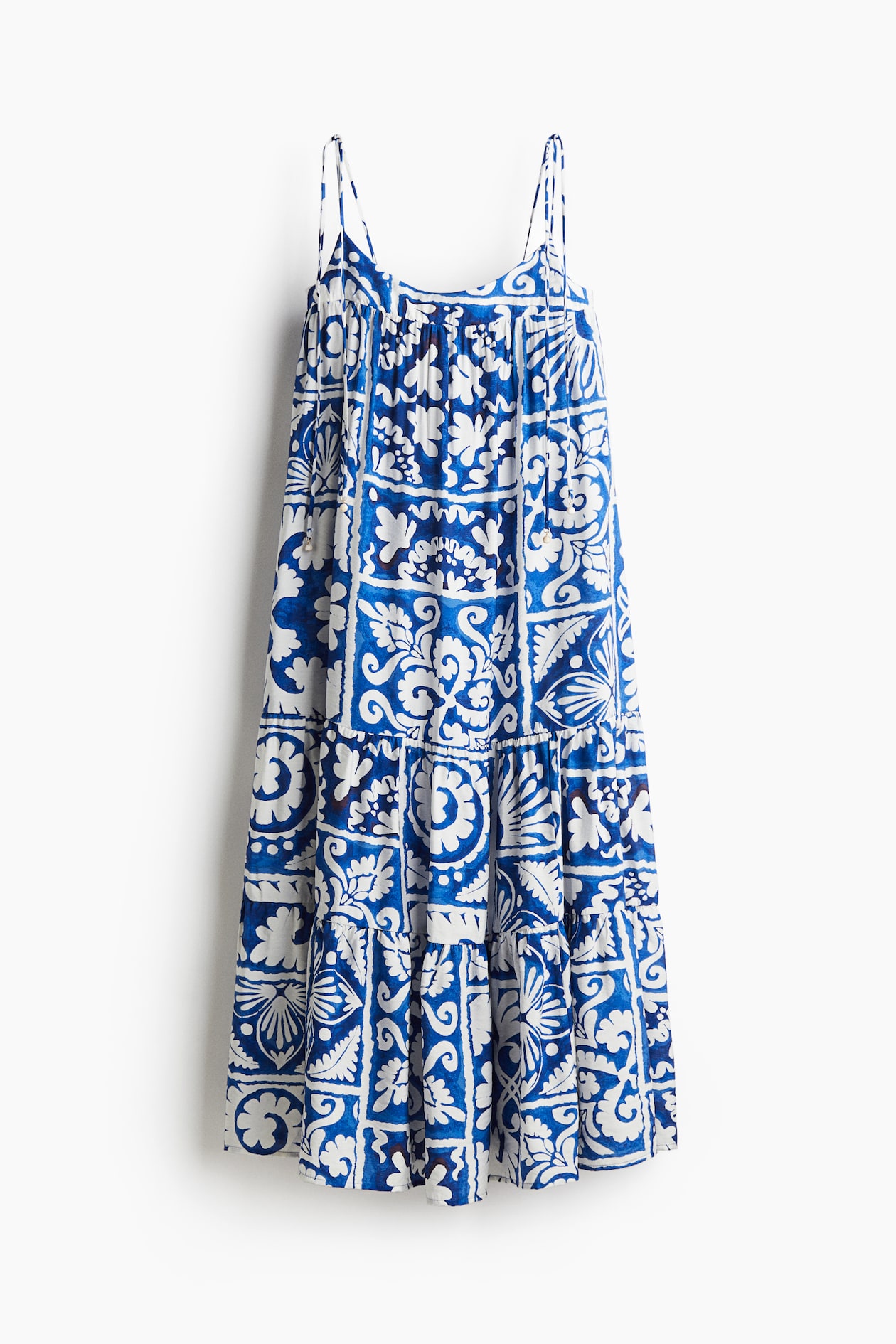 Women's Bright blue/patterned Tie-Strap Maxi Dress | H&M US