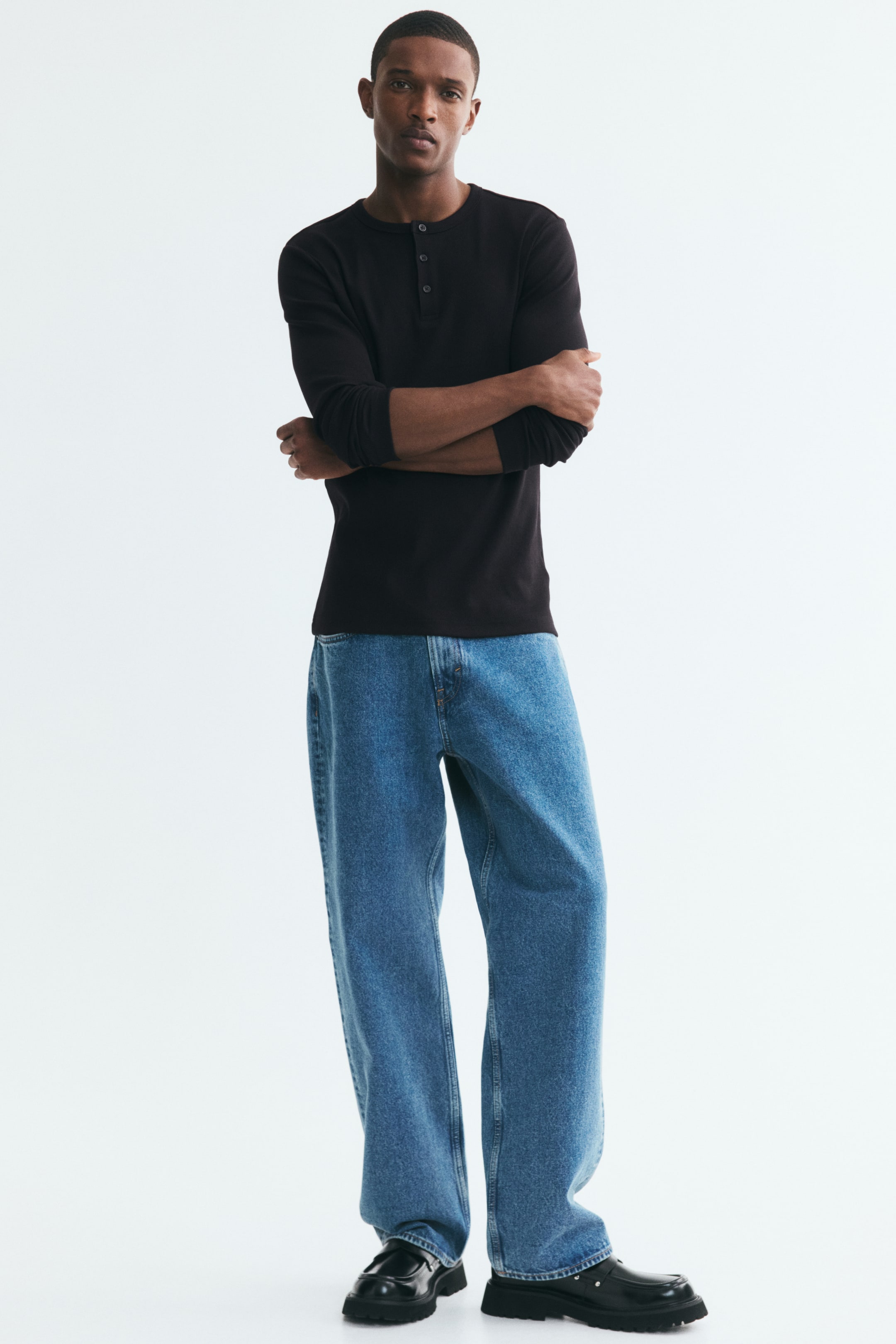 Slim-Fit Ribbed Cotton Henley Shirt